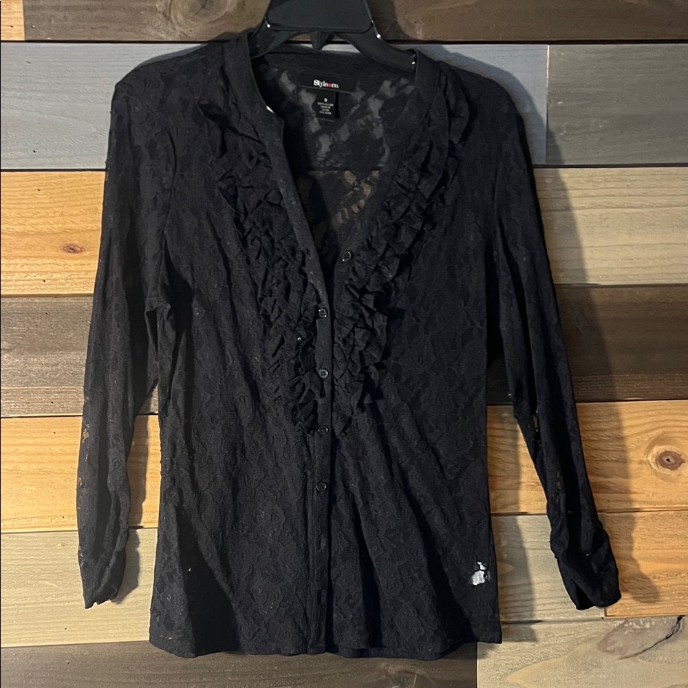 Style & Co. Black Lace Ruffle Blouse